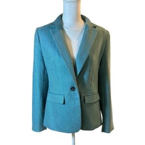 LOFT Teal Herringbone Wool Blend Jacket